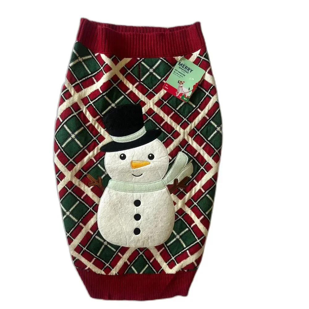 Merry Makings Dog Christmas Sweater Snowman XL Red Green Holiday Knit NWT *flaw
